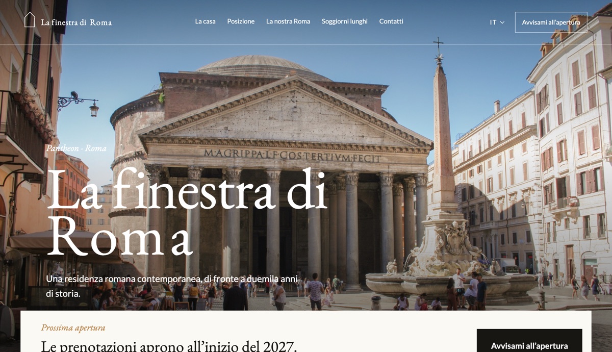 Home page del sito La finestra di Roma, con il Pantheon in Piazza della Rotonda